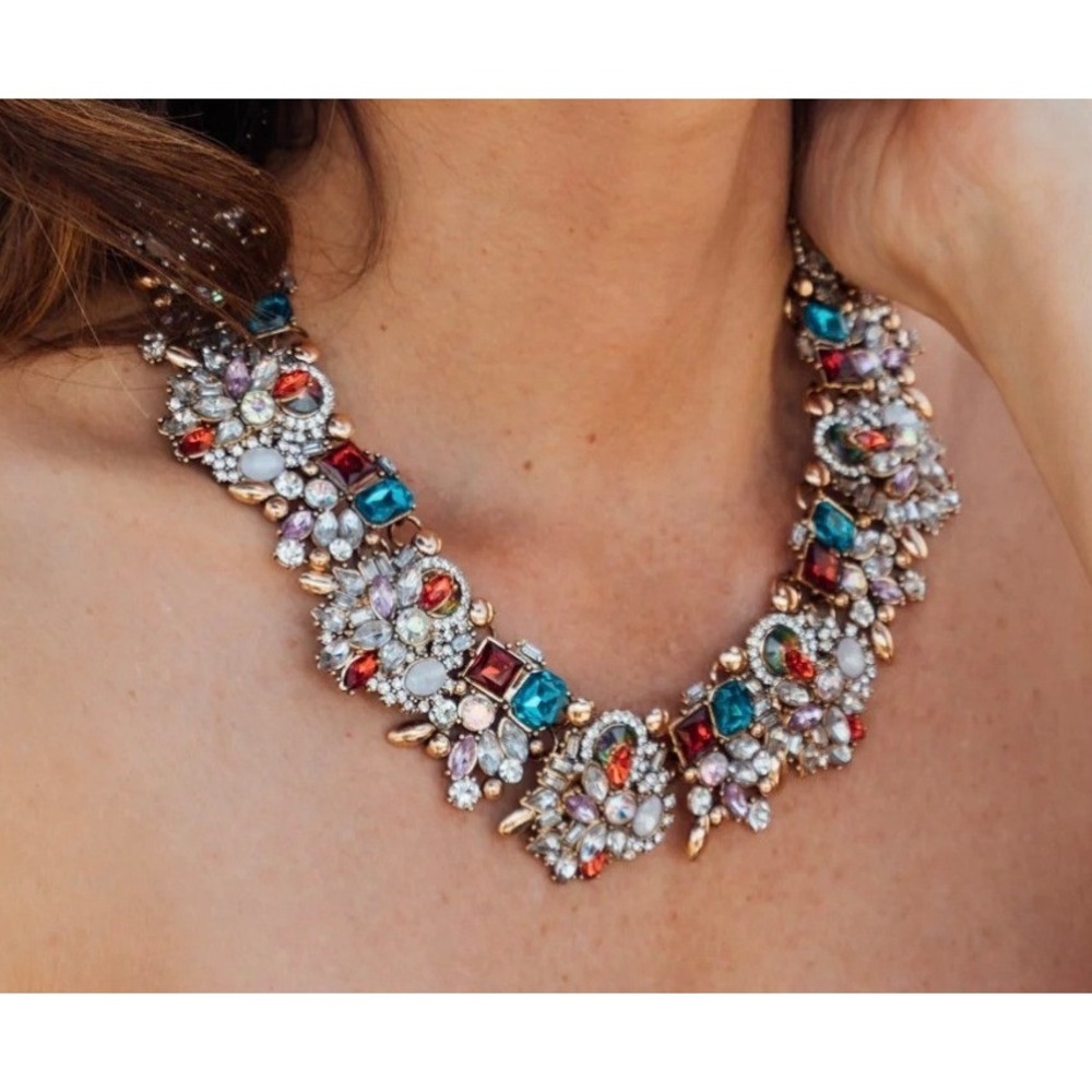 EyeCandy Los Angeles Sloane Statement Necklace Gold Multi-Color Crystal Bib